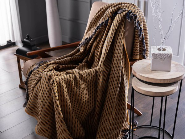 Doqu Home Battaniye Çift Kişilik Örgü - Sarı