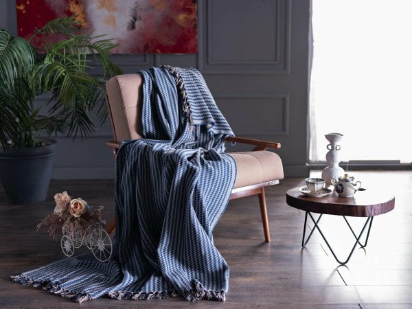 Doqu Home Battaniye Çift Kişilik Örgü - İndigo